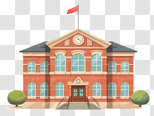 Red Flag - Cartoon Illustration Of School Building Transparent PNG