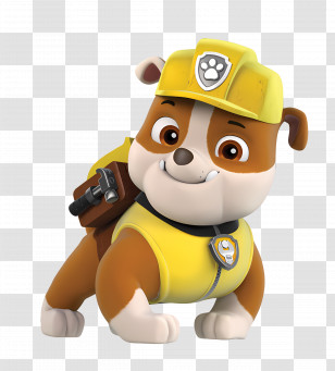 Paw Patrol - Bulldog Puppy In Yellow Construction Outfit Transparent PNG
