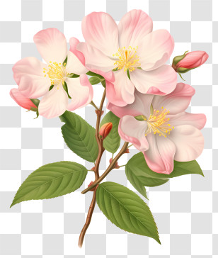 Flower Drawing - Blooming Flower Branch With Pink And White Petals Transparent PNG