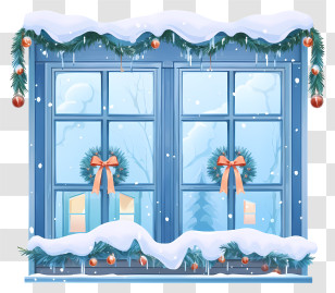 Snow Covered Window - Snow-Covered Window With Festive Decorations Transparent PNG