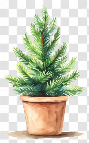 Watercolor Pine Tree - Potted Pine Tree Illustration For Christmas Decor Transparent PNG