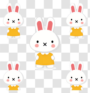 Cartoon Miffy - Cute Bunnies In Yellow Dresses Pattern Transparent PNG