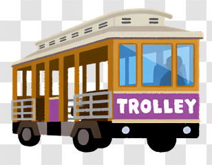 Bus - Cartoon Trolley With Purple Sign Transparent PNG
