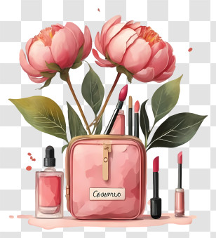 Makeup Bag - Cosmetic Bag With Peonies Transparent PNG