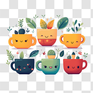 International Tea Day - Cute Cups With Plants Transparent PNG