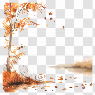 Autumn Background - Autumn Tree By The Water With Golden Leaves Transparent PNG