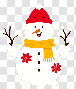 Christmas Snowman - Cheerful Snowman With Scarf And Hat Transparent PNG
