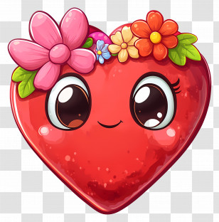 Kawaii Heart - Smiling Cartoon Heart With Flower Decorations Transparent PNG