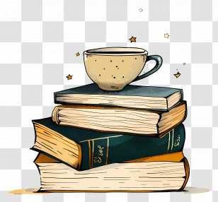 Books Drawing - Books With A Cup Of Coffee Transparent PNG