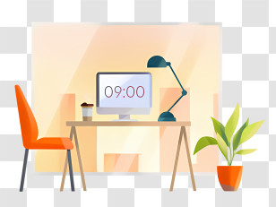 Background - Office Desk With Computer And Lamp Transparent PNG