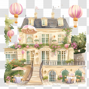 Wedding Venue - Beautiful House With Garden And Hot Air Balloons Transparent PNG