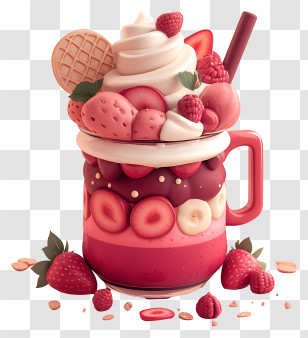 Smoothie Glass - Strawberry Smoothie With Toppings Transparent PNG