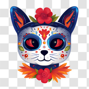 Dia De Los Muertos
 - Colorful Day Of The Dead Cat Mask Design Transparent PNG