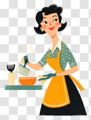 Woman Cleaning Dishes - Retro Woman Cooking Transparent PNG