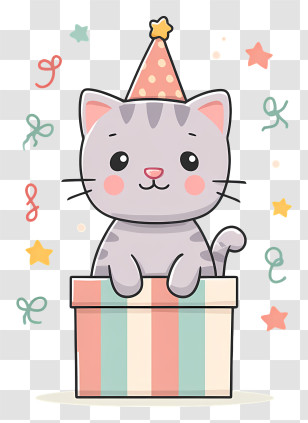 Cute Cat With Birthday Hat - Cat In Gift Box With Party Hat Transparent PNG
