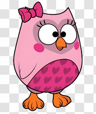 Bibu - Pink Cartoon Owl With Bow And Heart Details Transparent PNG