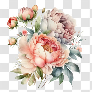Hand Painted Peony
 - Watercolor Floral Bouquet With Soft Tones Transparent PNG