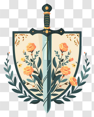 Shield Sword - Decorative Sword And Shield With Flowers Transparent PNG
