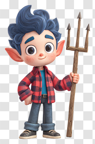 Elf Boy - Blue-haired Boy With Trident Transparent PNG