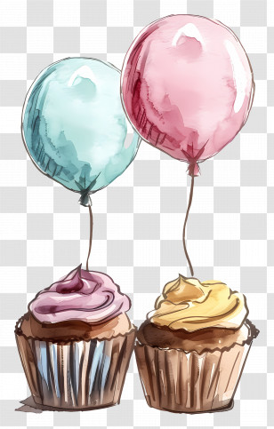 Cupcakes With Balloons - Cupcakes With Balloons For Celebration Transparent PNG