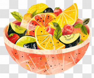 Fruits And Vegetables - Vibrant Fruit Salad Bowl Illustration Transparent PNG