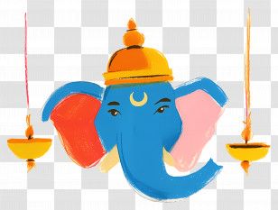 Ganesha Chaturthi - Colorful Ganesha Illustration With Lamps Transparent PNG