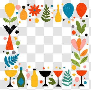 Colorful Party Frame - Colorful Decorative Frame With Flowers Transparent PNG