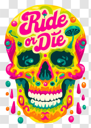 Ride Or Die - Psychedelic Ride Or Die Skull Transparent PNG