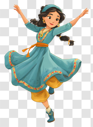 Punjabi Girl Dancing - Joyful Dancing Girl In Traditional Dress Transparent PNG
