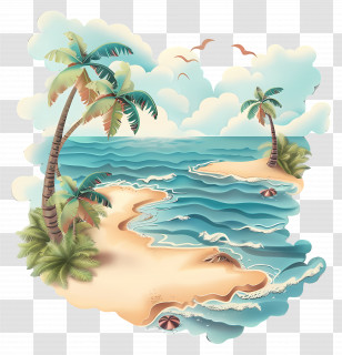Tranquil Beach - Serene Tropical Beach Scene Illustration Transparent PNG