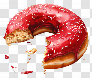 Donut - Red Glazed Donut With Sprinkles Transparent PNG