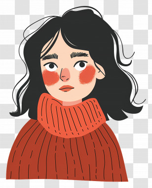 Woman In Sweater - Girl With Black Hair In Red Sweater Transparent PNG