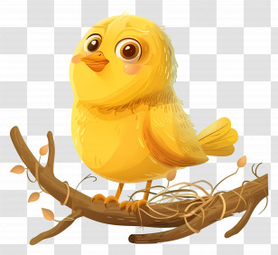 Yellow Bird - Cute Yellow Bird On Branch Transparent PNG