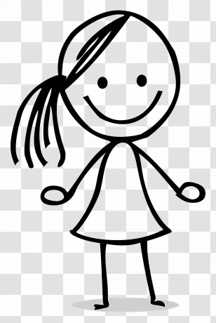Girl Stick Figure - Cute Stick Figure Girl With Ponytail Transparent PNG