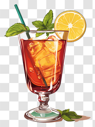 Cocktail - Iced Tea Glass With Lemon And Mint Garnish Transparent PNG