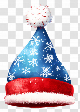 Santa Hat - Blue Winter Hat With Snowflakes Transparent PNG