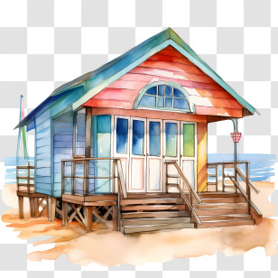 Beach Hut - Colorful Beach House Illustration Transparent PNG