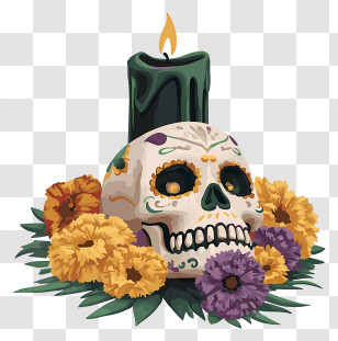 Day Of The Dead Candles - Decorative Sugar Skull Altar Illustration Transparent PNG