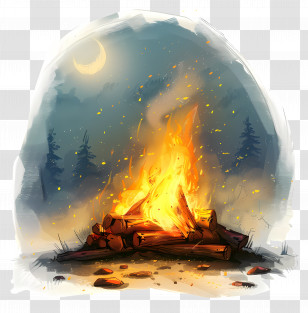 Bonfire - Beautiful Campfire Burning Under The Moon Transparent PNG