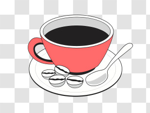 Coffee - Red Coffee Cup With Coffee Beans Transparent PNG