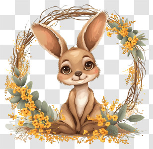 Australia Day - Cute Kangaroo In Floral Wreath Transparent PNG