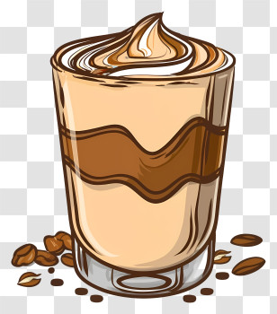 Cartoon - Glass Of Coffee With Cream Swirl Transparent PNG