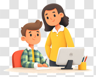 Mother Helping Son With Homework - Teacher And Student At Desk Transparent PNG