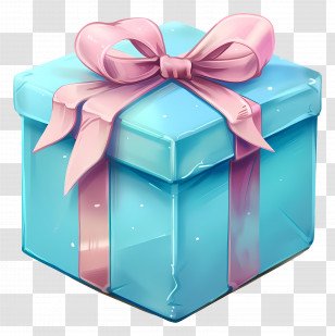 Blue Gift Box - Blue Gift Box With Pink Ribbon Transparent PNG