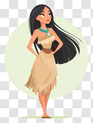 Pocahontas - Elegant Black-Haired Cartoon Woman Transparent PNG