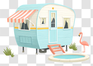 Vintage Trailer - Vintage Caravan With Pool And Flamingo Transparent PNG