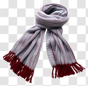 Gray And Red Striped Scarf - Gray Knitted Scarf With Red Fringe Transparent PNG