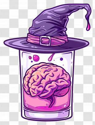 Halloween Cocktail - Spooky Drink Illustration With Witch Hat And Brain For Halloween Transparent PNG
