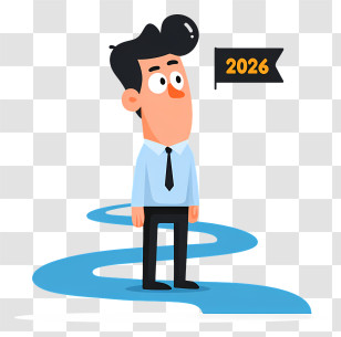 Businessman Gazing 2026 - Cartoon Man With 2026 Text Transparent PNG