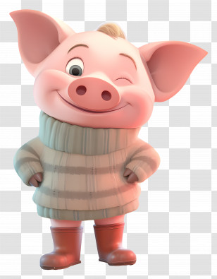 Cute Piglet - Smiling Pig Cartoon Character In Sweater And Boots Transparent PNG
